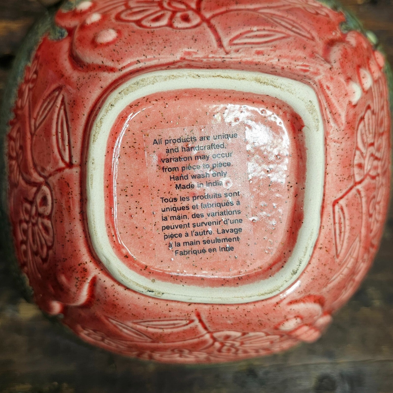 Hand Crafted Pottery Nut Bowl Dish Floral Design 7.5" L x 7.5" W x 3.75" H