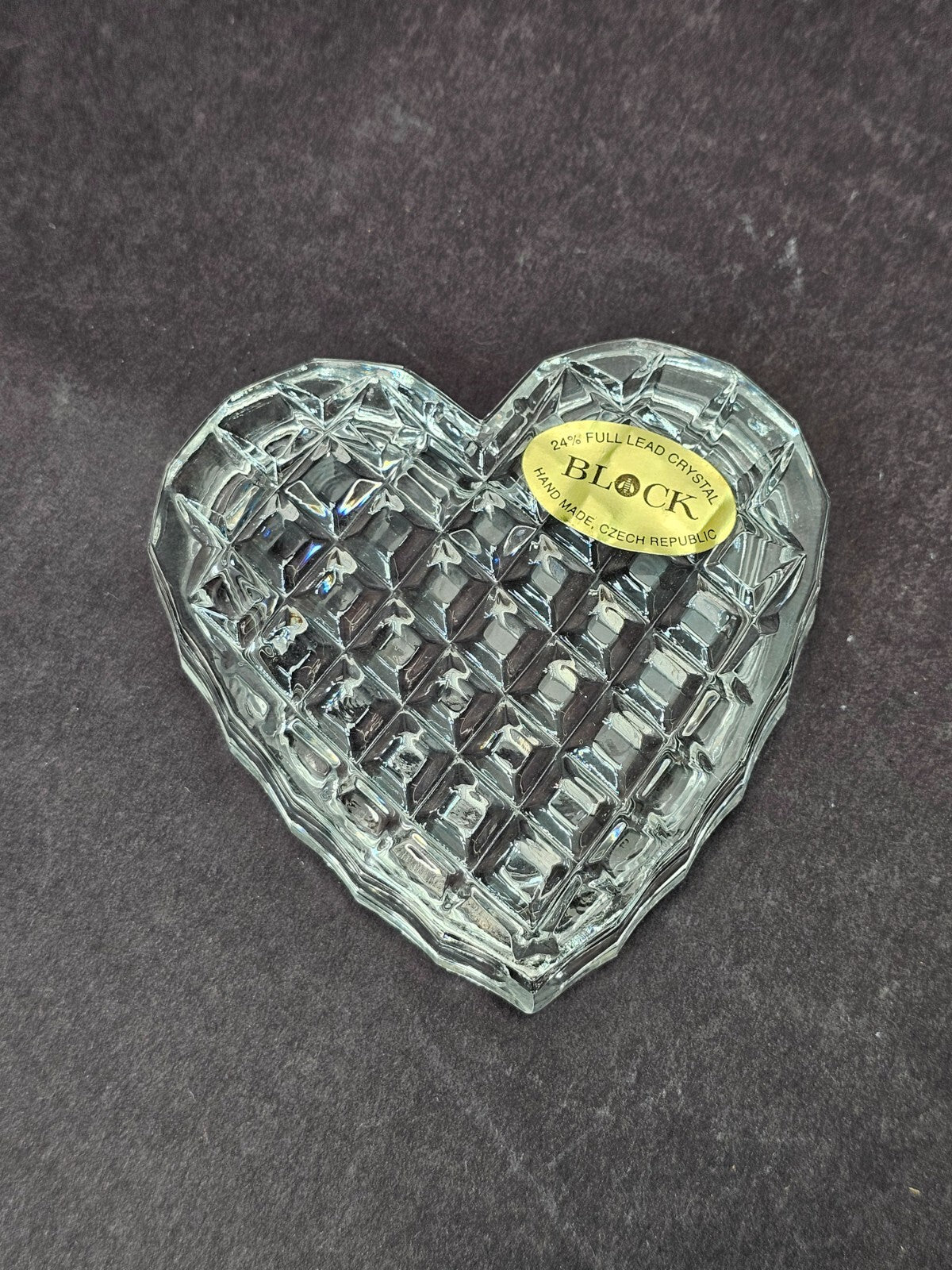 BLOCK Czech 24% Full Lead Crystal Glass Orion Heart Box Container NOS