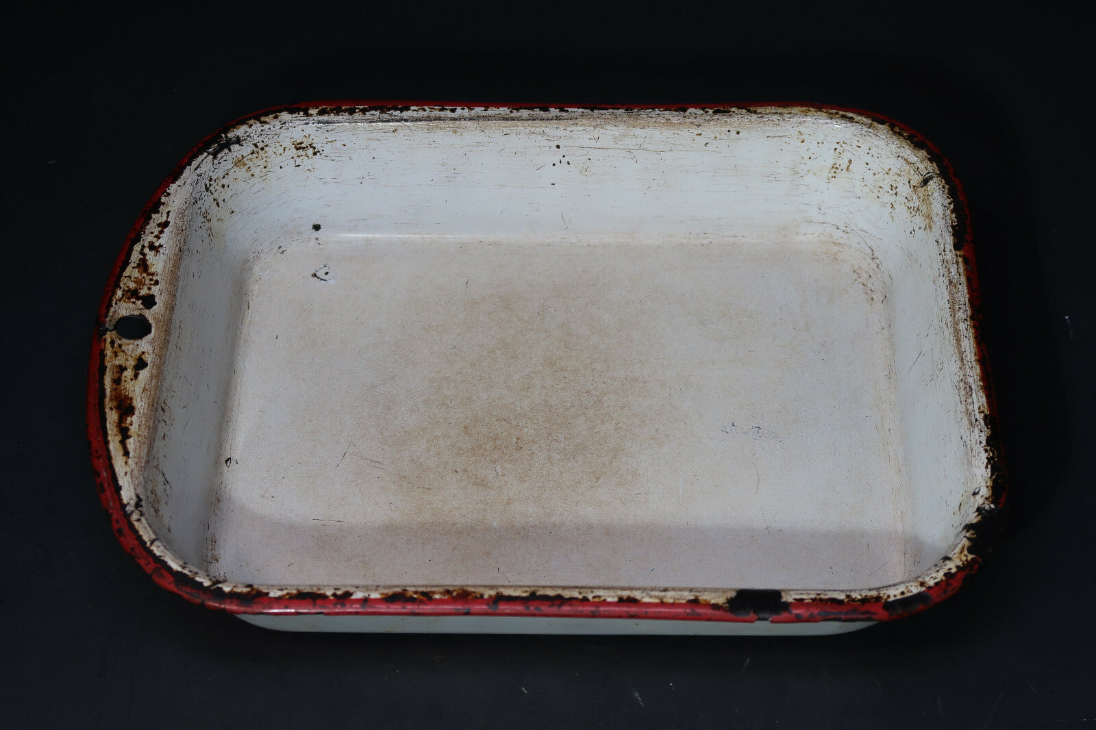 Vintage Enamel Ware Rustic Baking Pan White / Red 10.5" x 8" x 2"