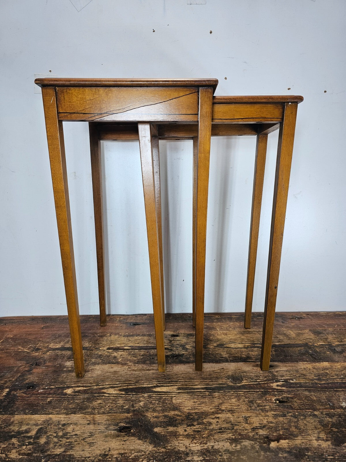 Antique 1920s FLINT & HORNER Hand-painted Nesting Tables with Pencil Post Legs
