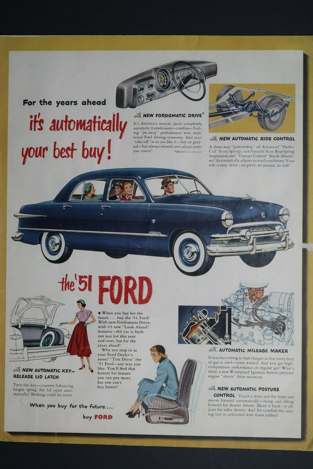 3 Sheets of 1950's Ford Original Print Advertisements