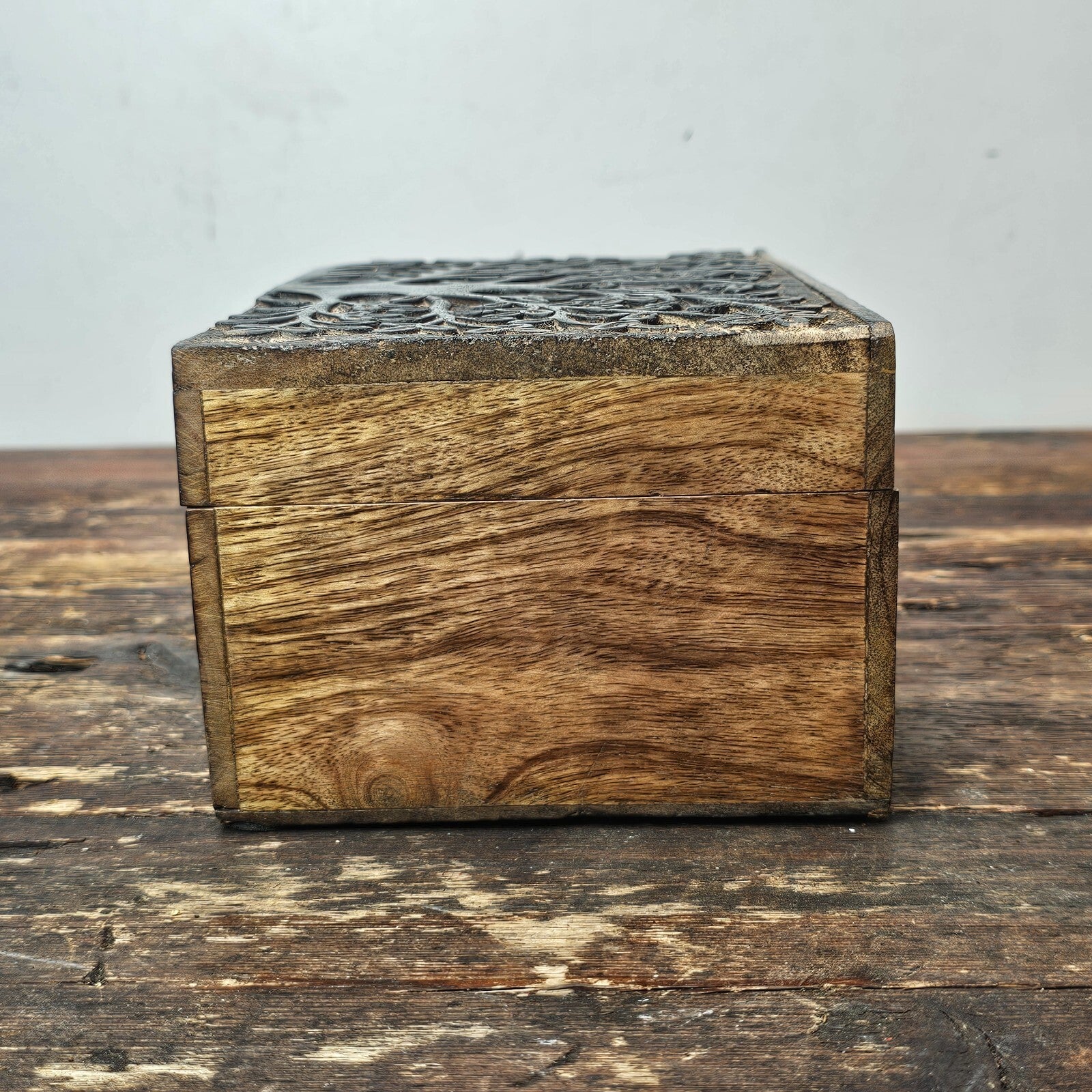 Handmade Decorative Wooden Jewelry Box Tree Of Life Carving 10"L x 6"D x 4.25"H