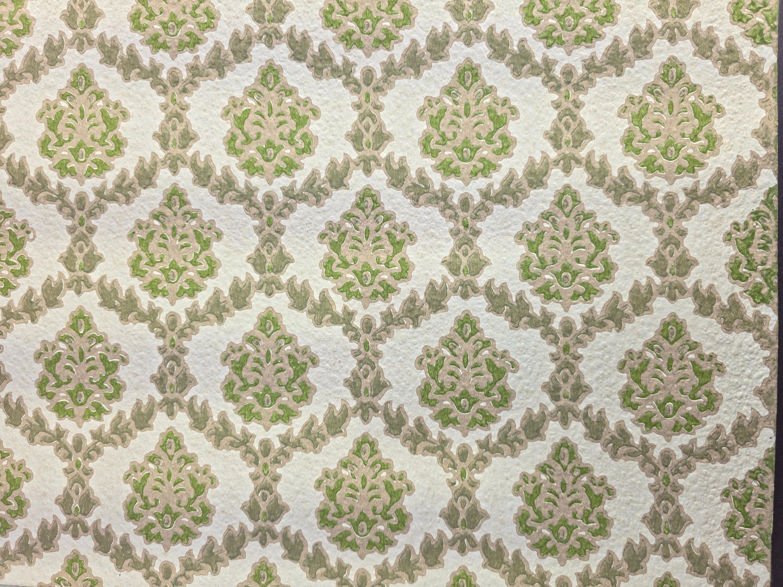 Authentic 1970s Vintage Wallpaper | Green & Gray Floral Geometric