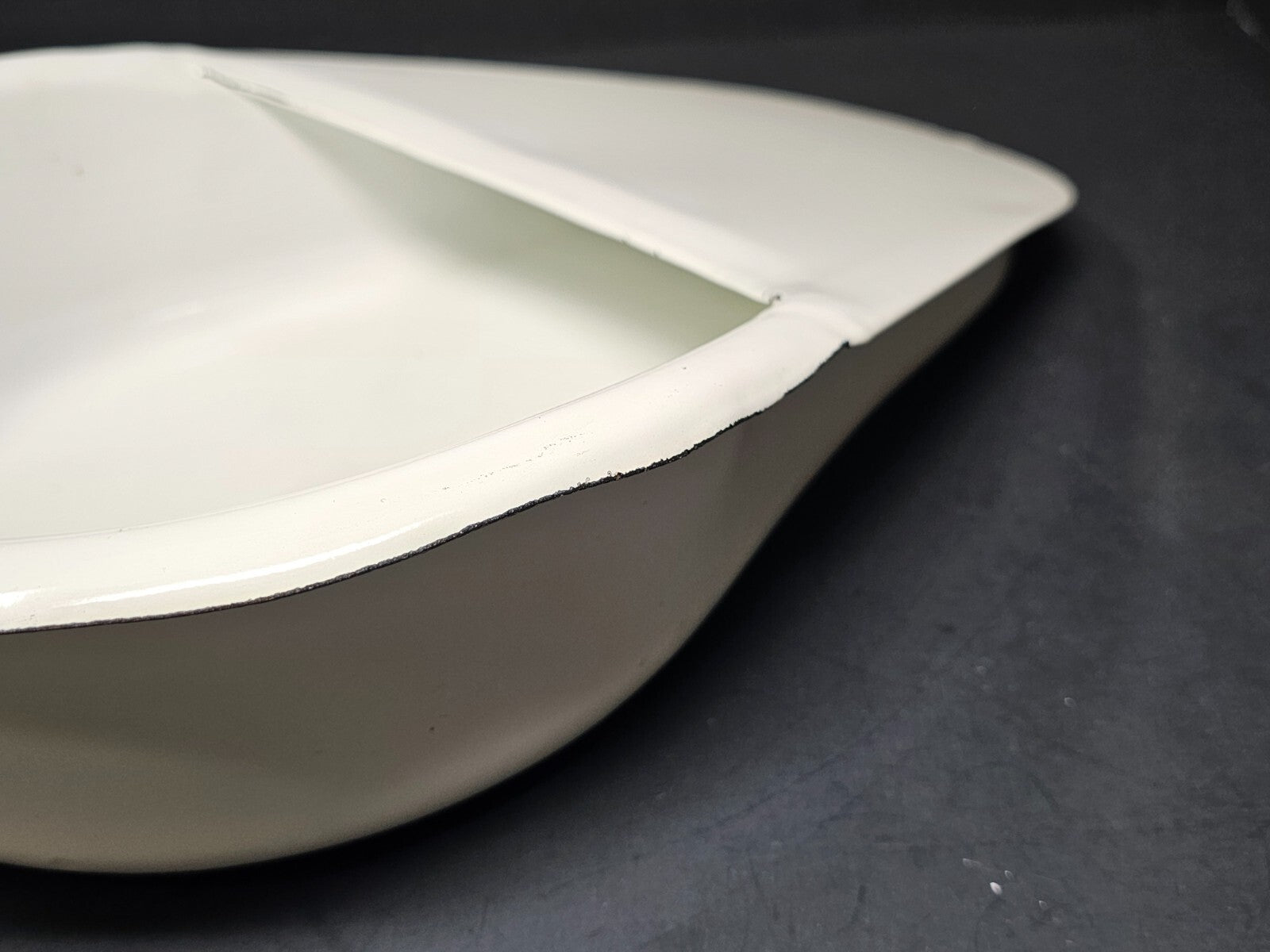 Antique Swedish All White Hospital Enamelware Bed Pan With Handle