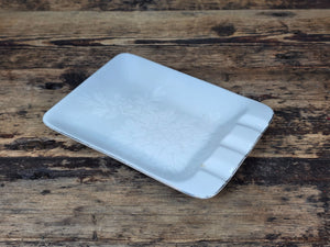 Kutani Japan White Porcelain Ashtray with Raised Chrysanthemum & Silver Trim