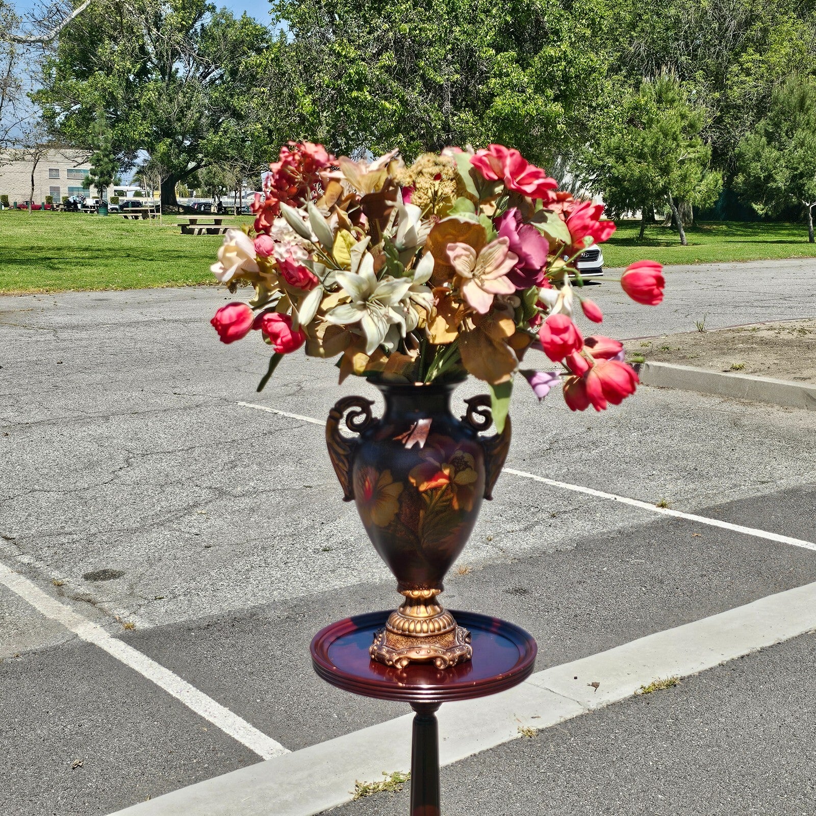 Resin Vase + Artificial Flowers Home Decor