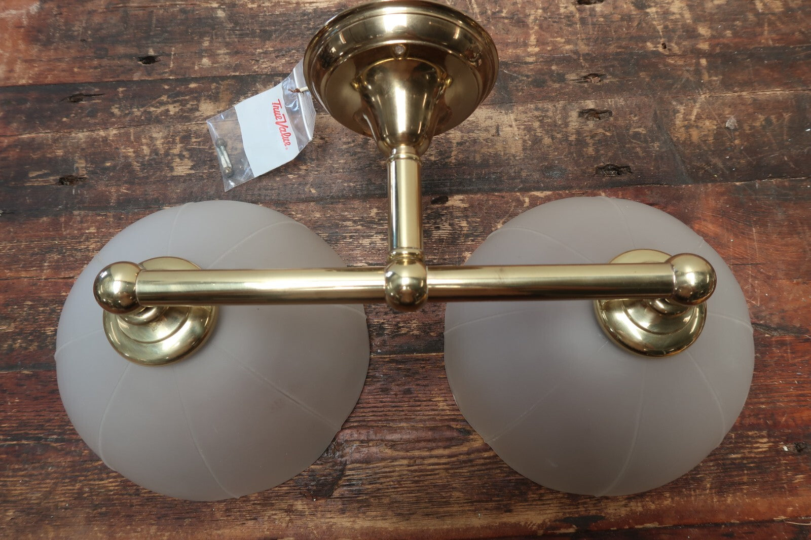 2 Light Brass Light Fixture With Frosted White Glass Lamp Shades Made In Spain
