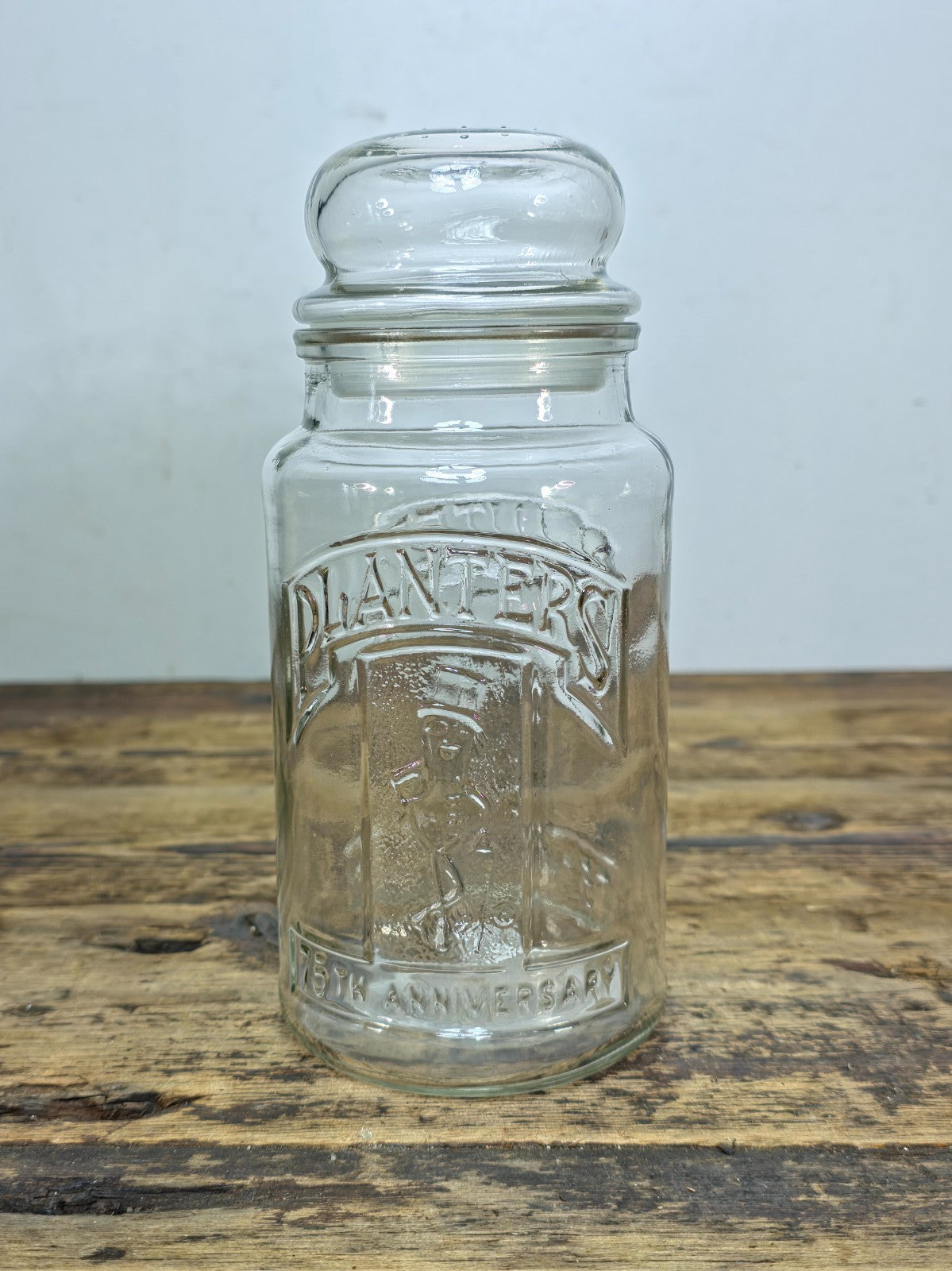 Vintage 1981 Planters Mr. Peanut 75th Anniversary Glass Jar