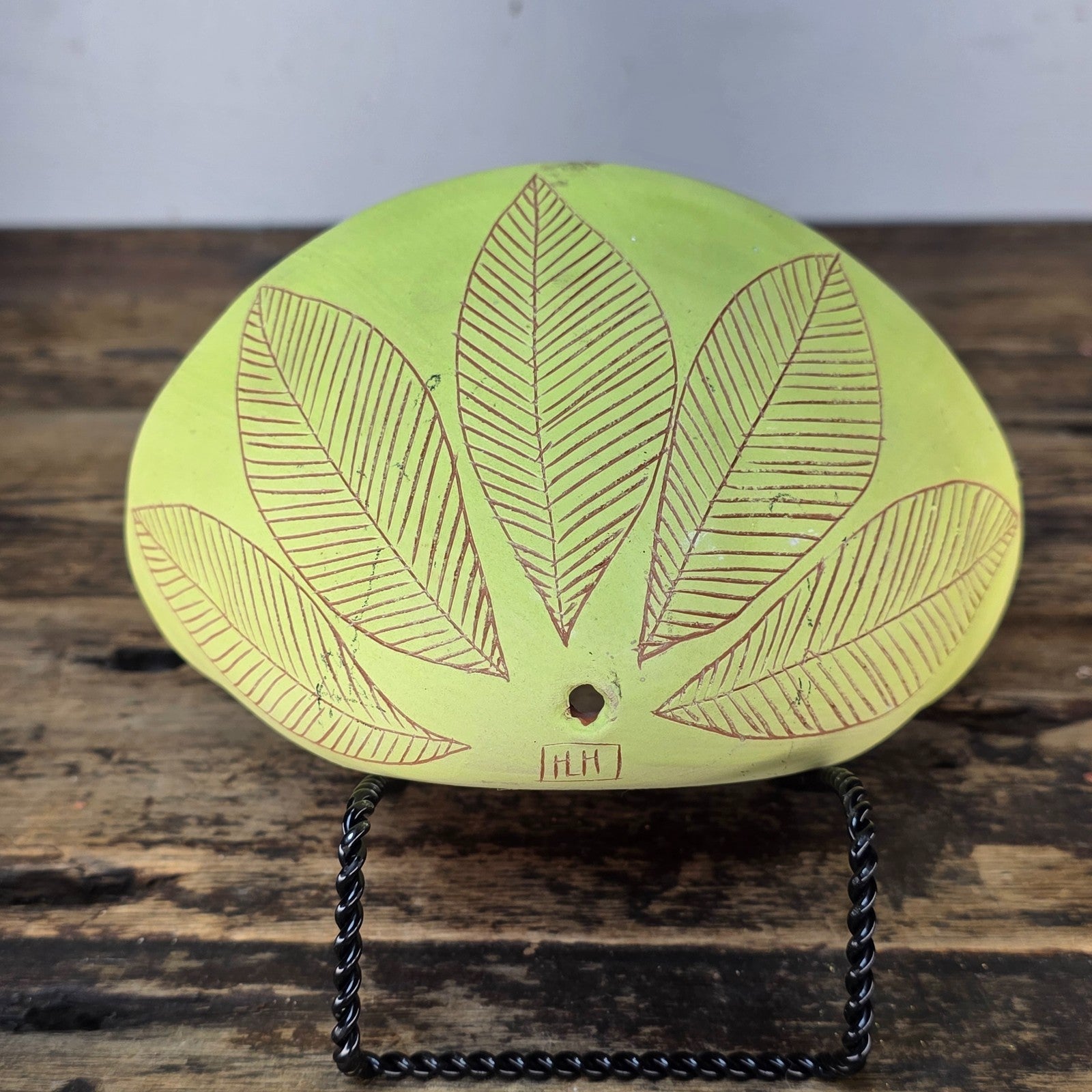 Handmade Terracotta Wall Pocket / Wall Planter (Light Yellow, Leaf Motif)