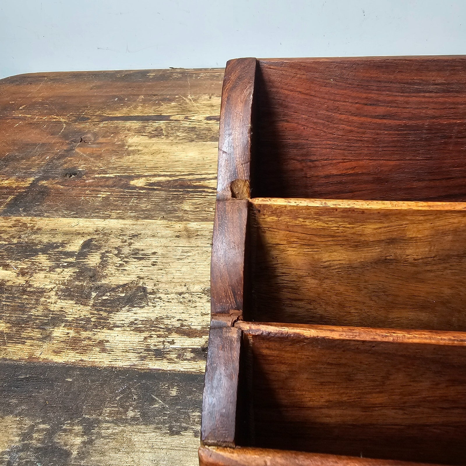 Vintage Indian Floral Wood Carved Desk Letter Stationery Rack