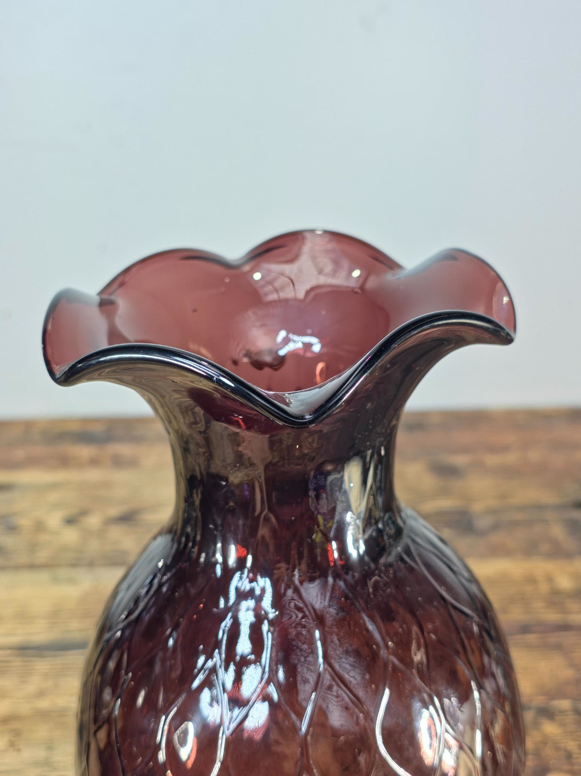 Mid-Century Amethyst Diamond Optic Glass Vase 12.5" — Empoli Style Hand-Blown