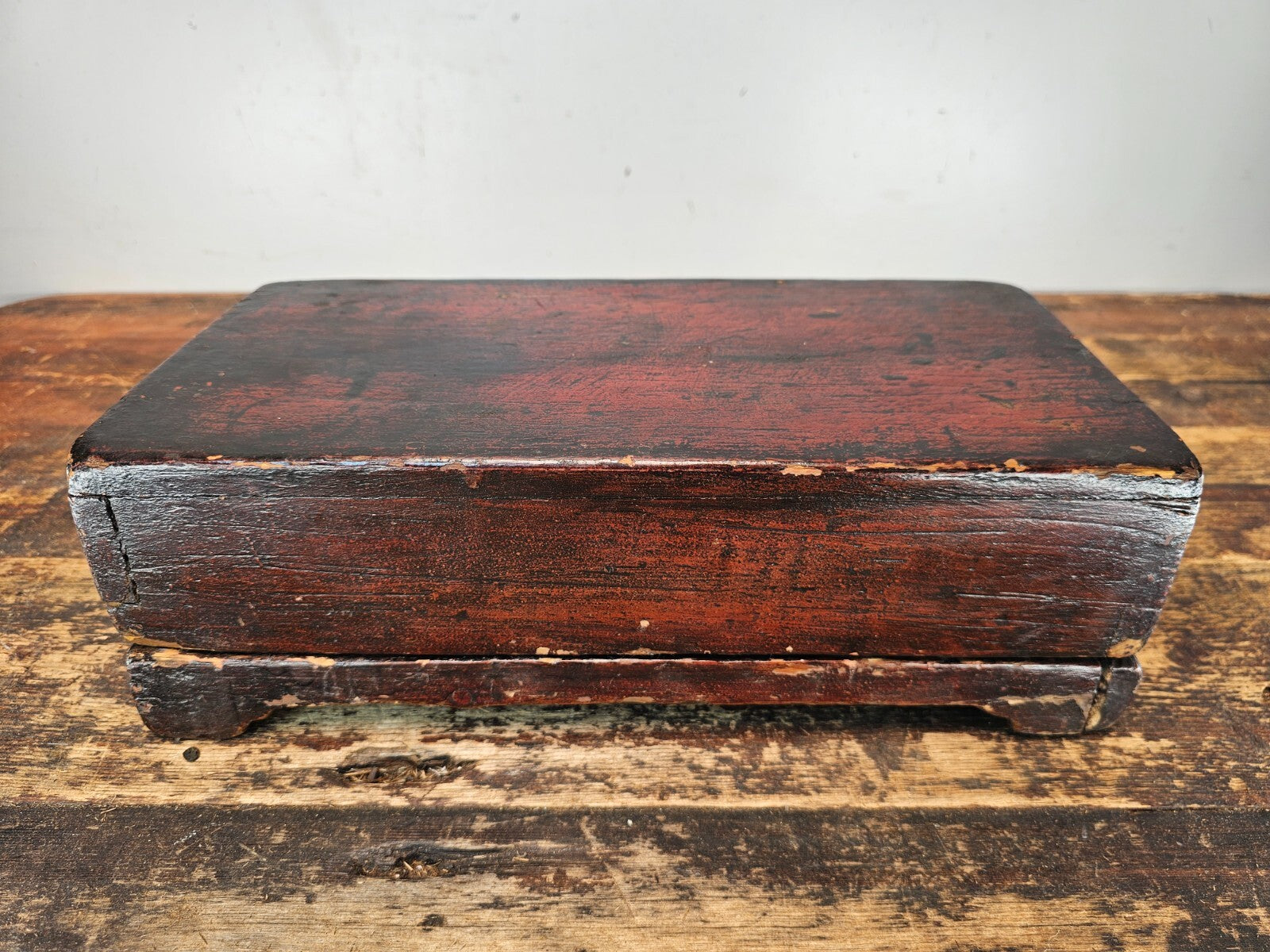 Antique Primitive Wooden Apothecary Box with 8 Wells & Lid
