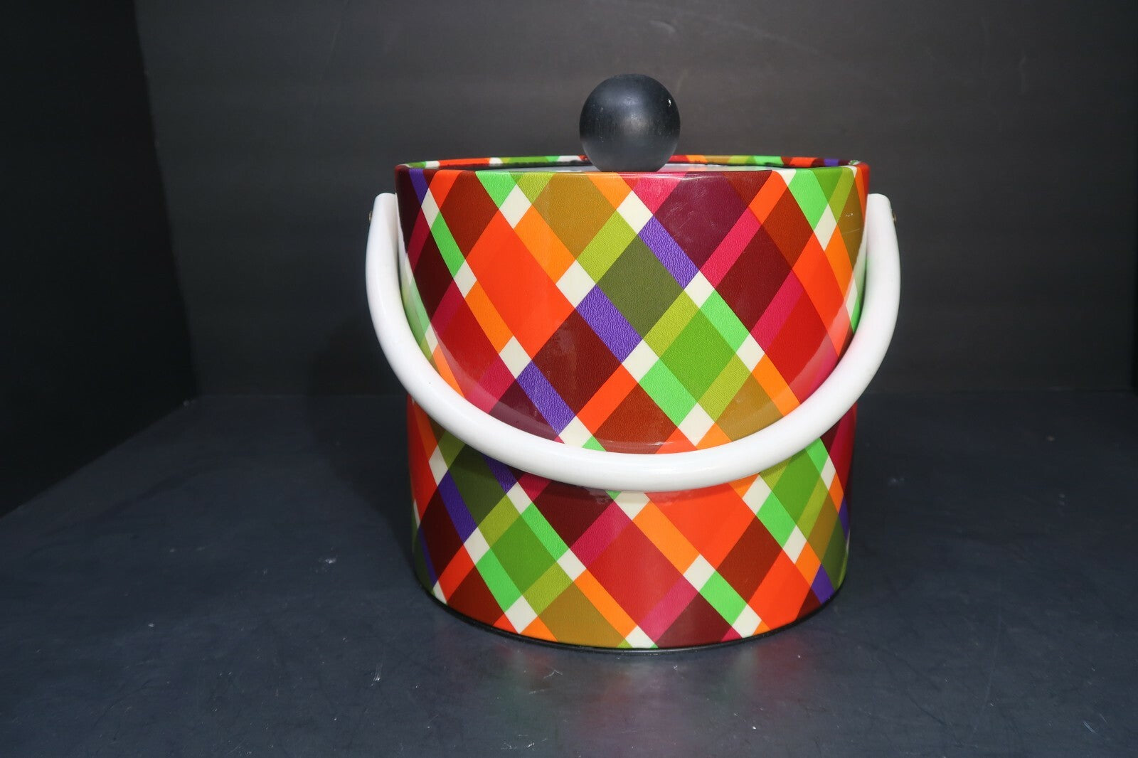 Vintage Jack Frost Ice Bucket MCM Plaid H 7" x W 8"