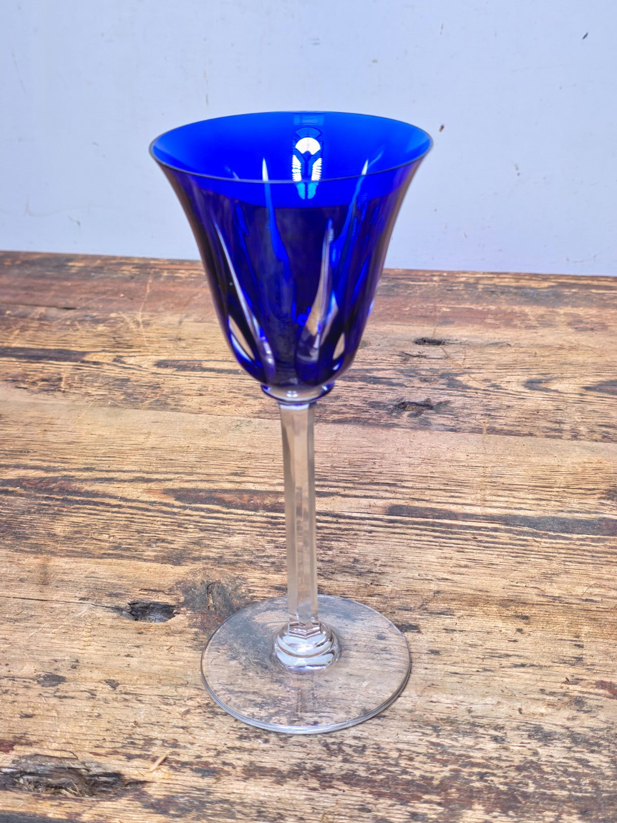 Saint Louis France Crystal Wine Glass Cerdagne Pattern Cobalt Blue 7 3/4”
