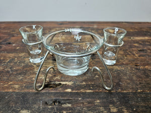 Mid Century Modern Anchor Hocking Glass Set Silver Plated Holder Stand