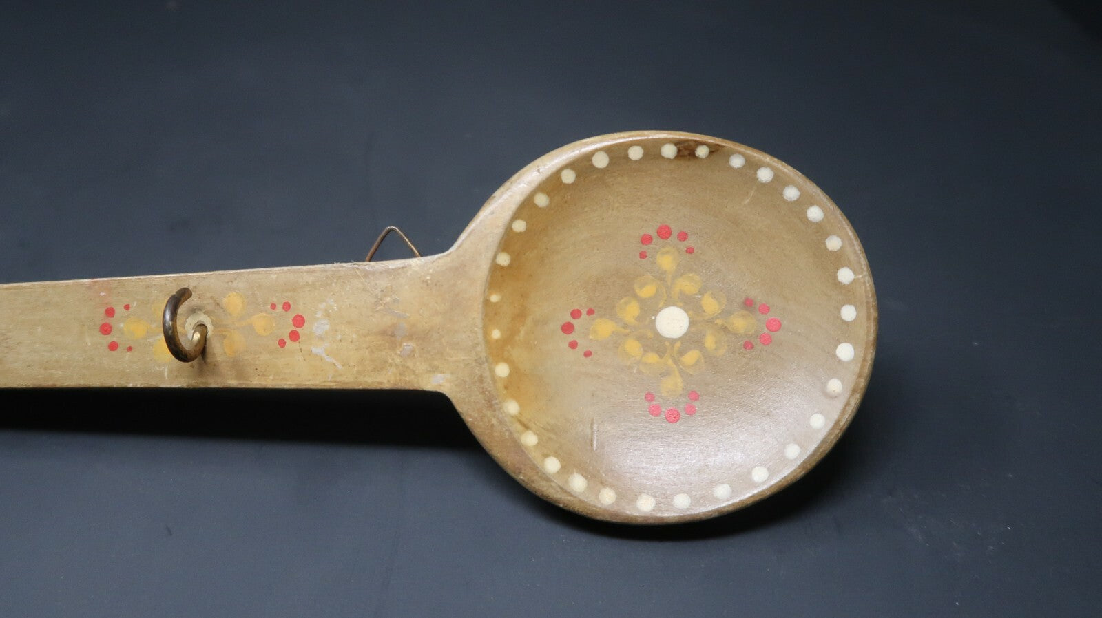 Vintage Spoon Shaped Kitchen Wooden Utensil Wall Rack Hand Painted L16"
