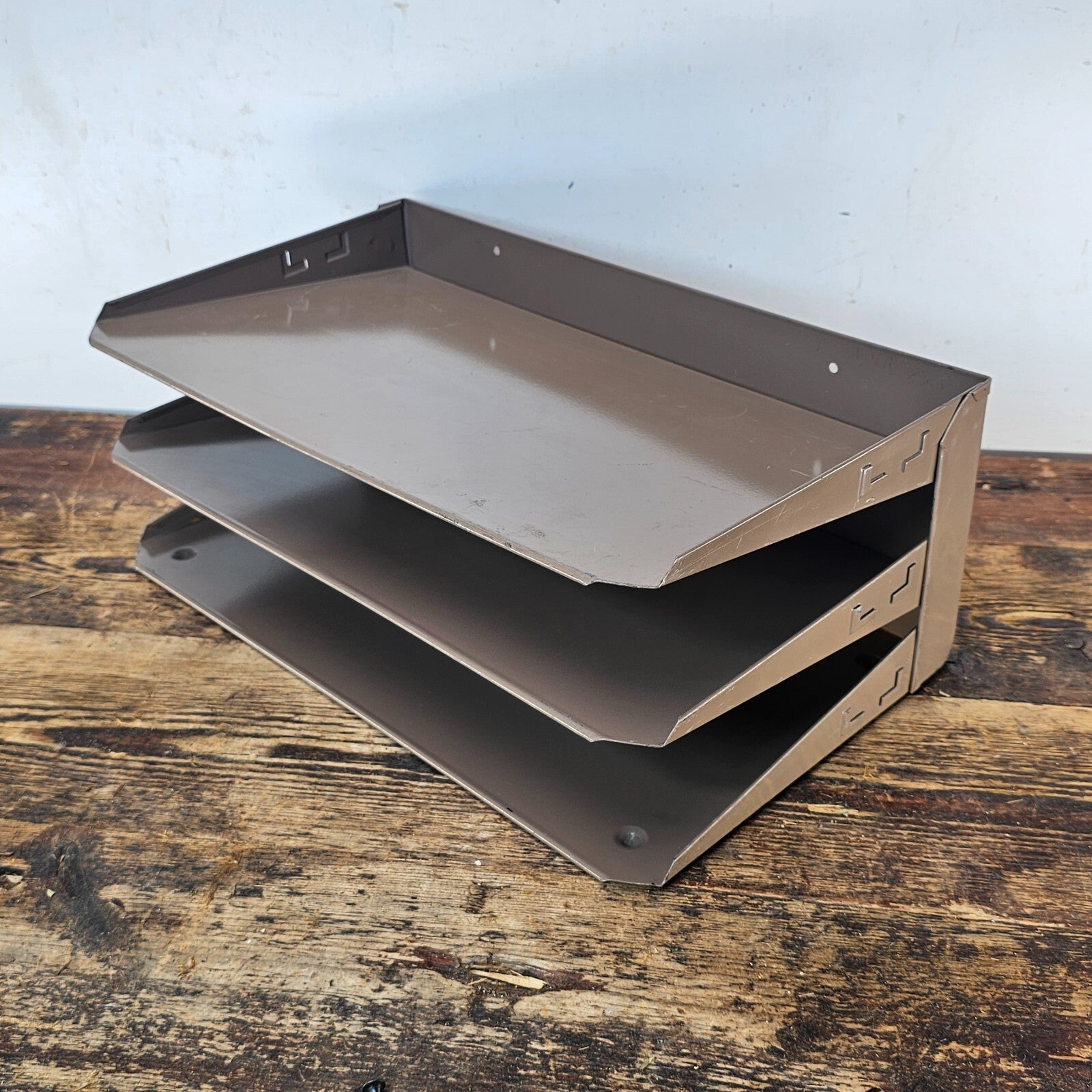 Vintage LIT-NING 3-Tier Wall-Mounted / Desktop Steel File Organizer
