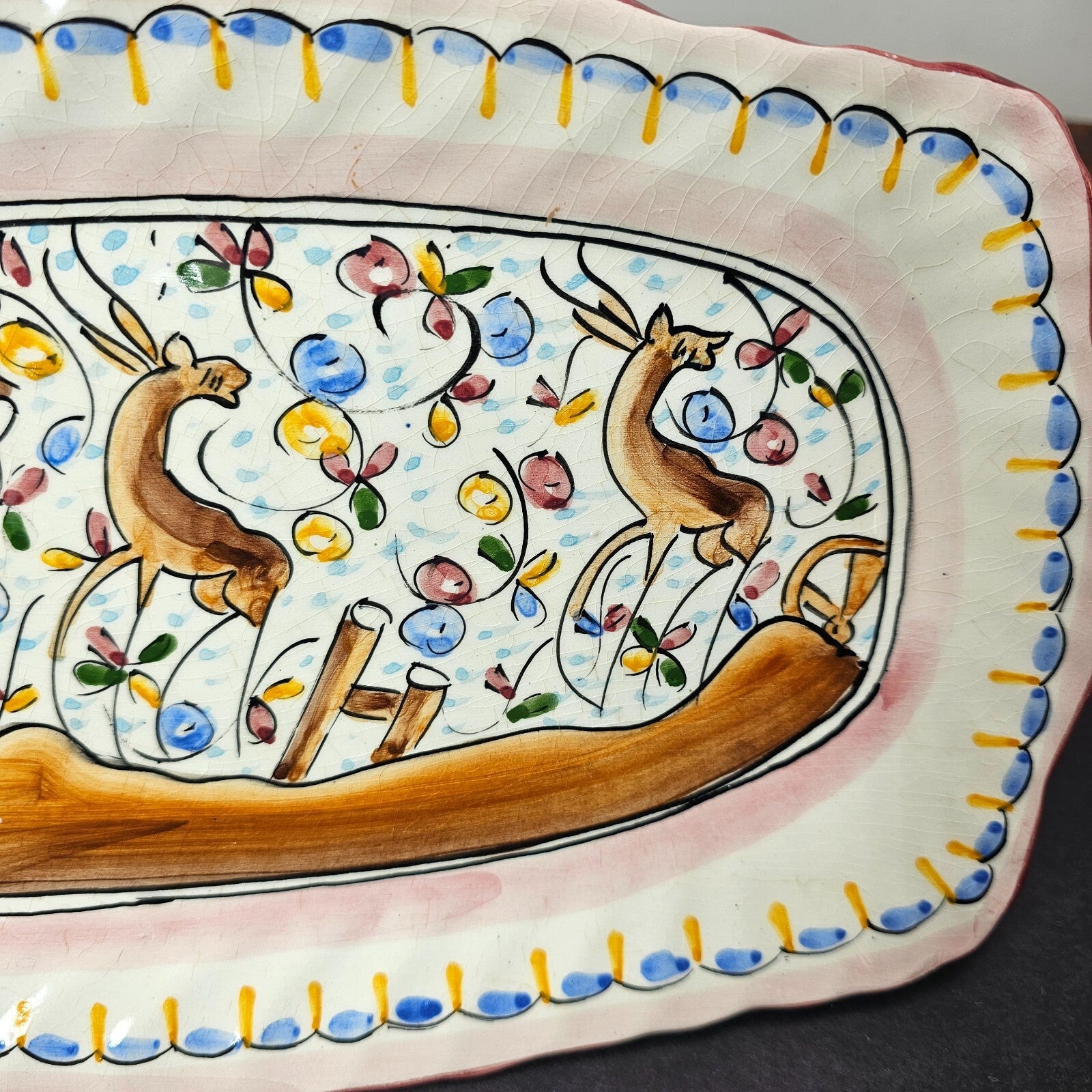 Hand Painted Coimbra Pottery Serving Platter Wall Hanging Plate Portugal