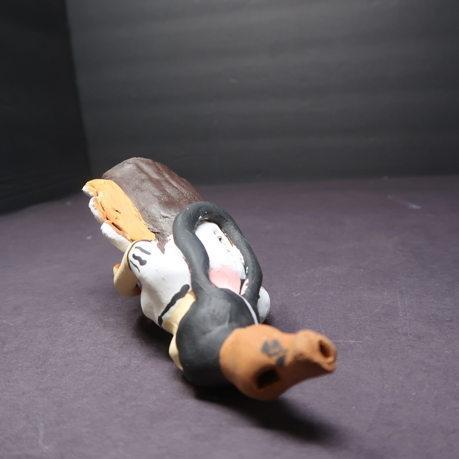 Vintage Hand Crafted Clay Pottery Flute Whistle Doll H 6.5"