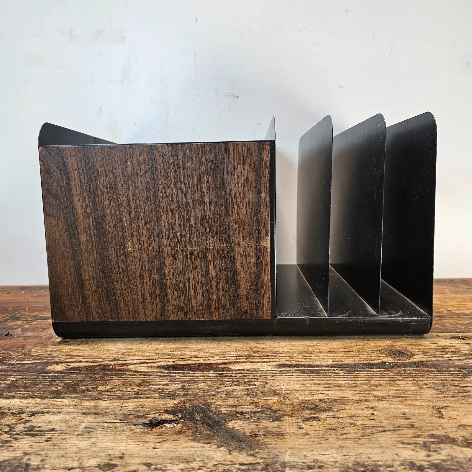 Vintage Mid-Century Desk Organizer with Wood Grain Finish