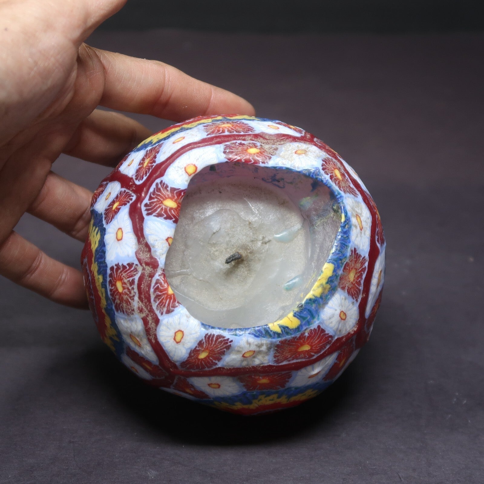 Colorful Millefiori Candle Over 1 lb. (Used)