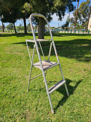 Vintage 2-Step Household Aluminum Ladder Folding 50.5" H