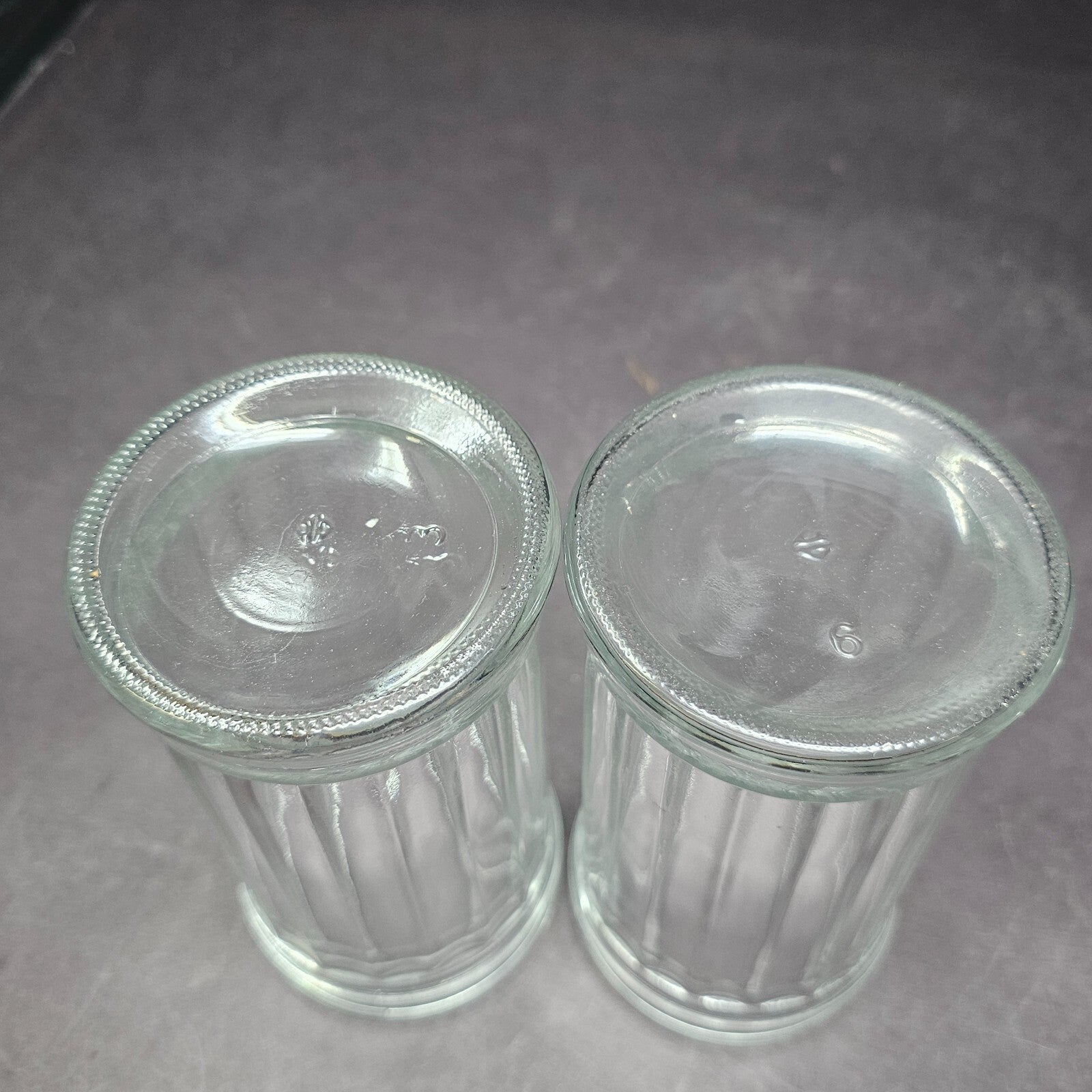 Set of 2 Side Flap Top Sugar Dispenser Glass Jar Vintage 3" D x 5.5" H
