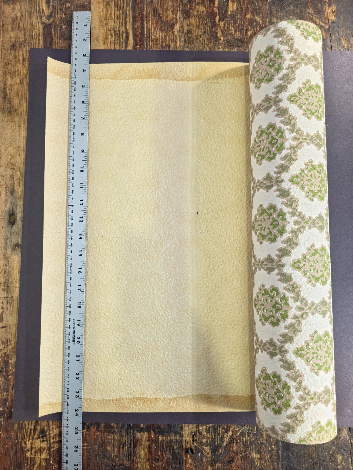 Authentic 1970s Vintage Wallpaper | Green & Gray Floral Geometric