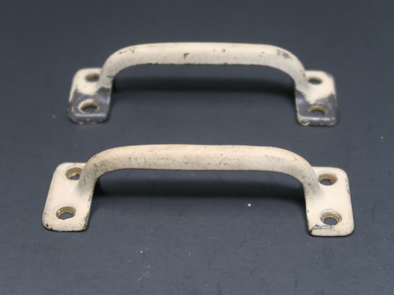 Set of 2 Vintage Brass Plated aluminum Cabinet Drawer Pulls Shabby Chic White