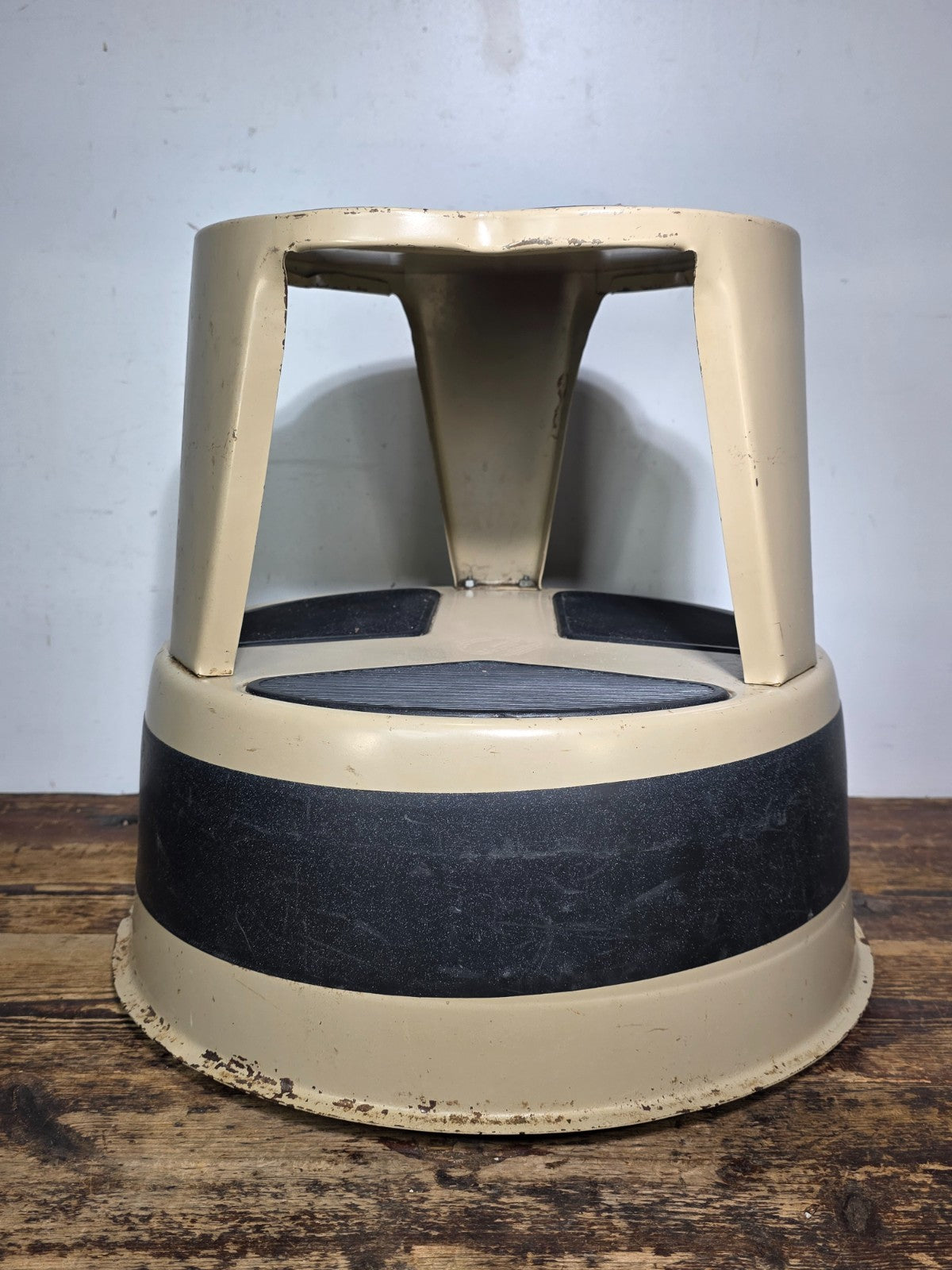 Vintage KIK-STEP Rolling Step Stool Beige Black Industrial 1980s USA