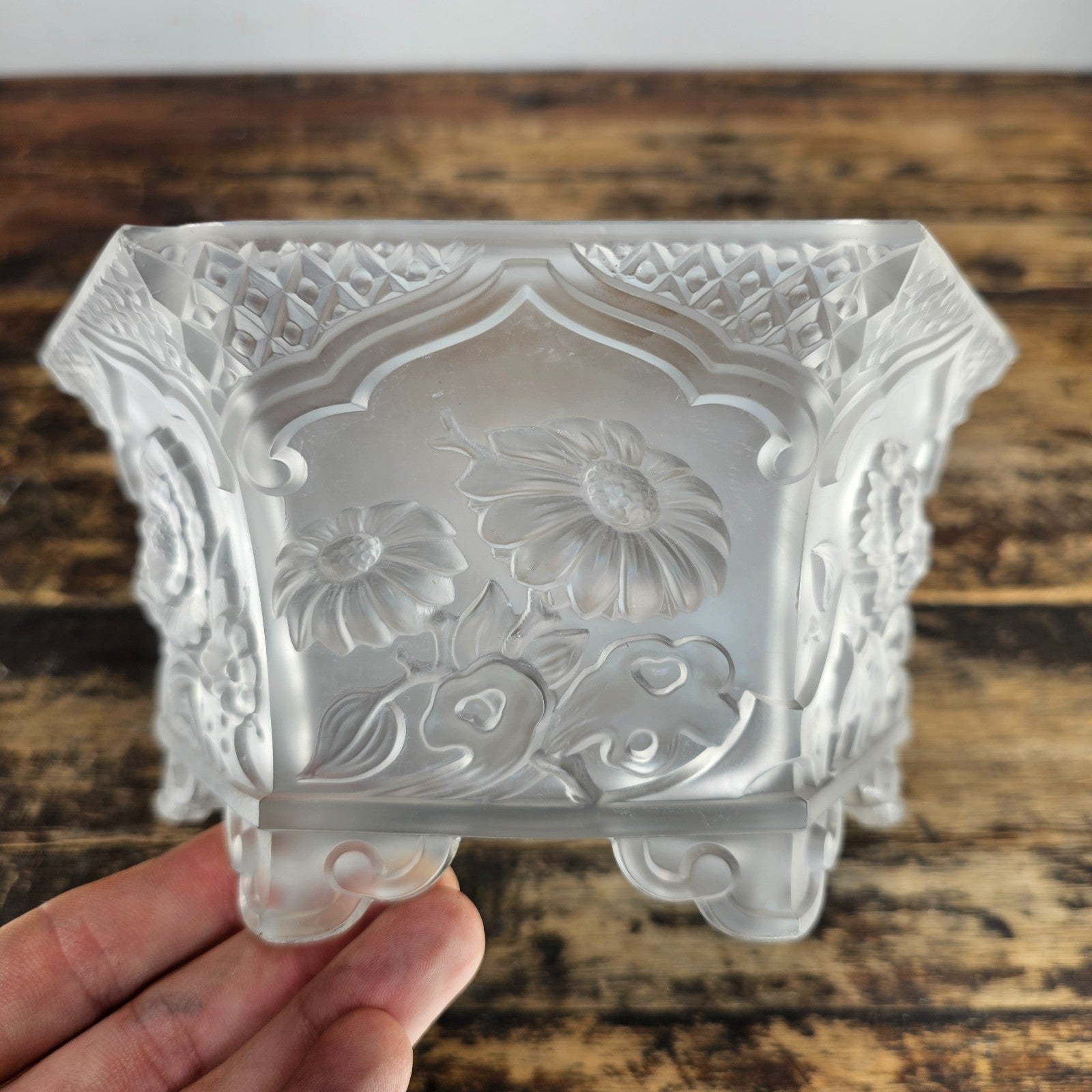Vintage Verlys America Art Deco Hexagonal Glass Planter / Flower Bowl