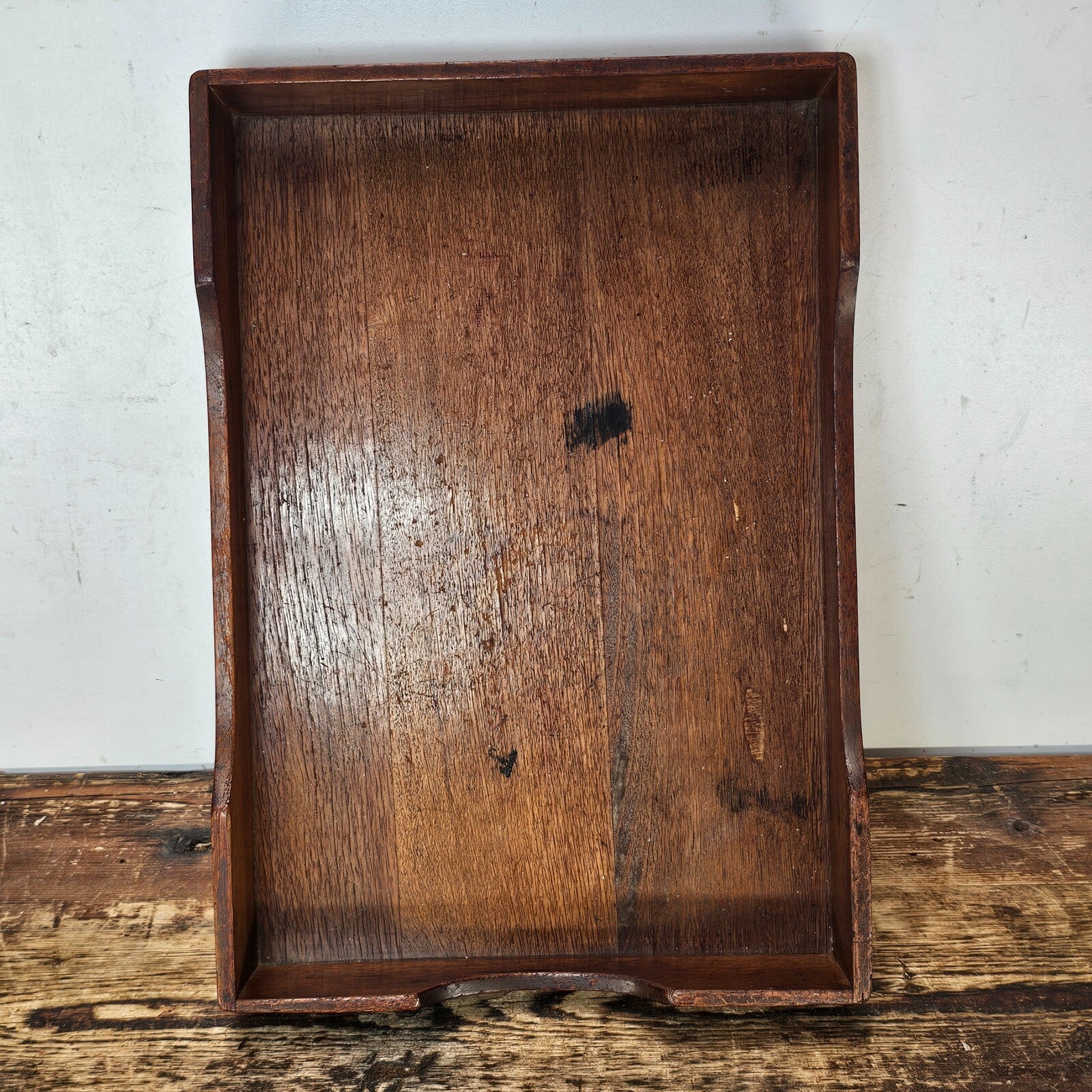 Vintage Walnut Triple Cutout Desk Tray (1950s-1960s)