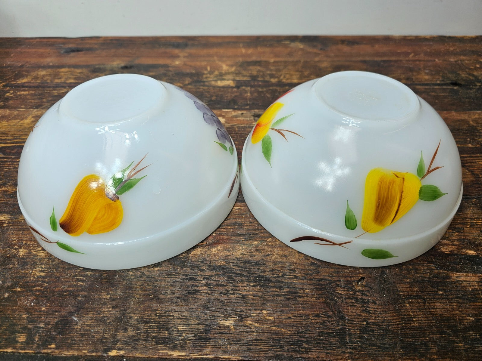 Set of 4 Fire King Gay Fad Fruit Pattern Mixing Bowls 2 Large & 2 Medium Bowls