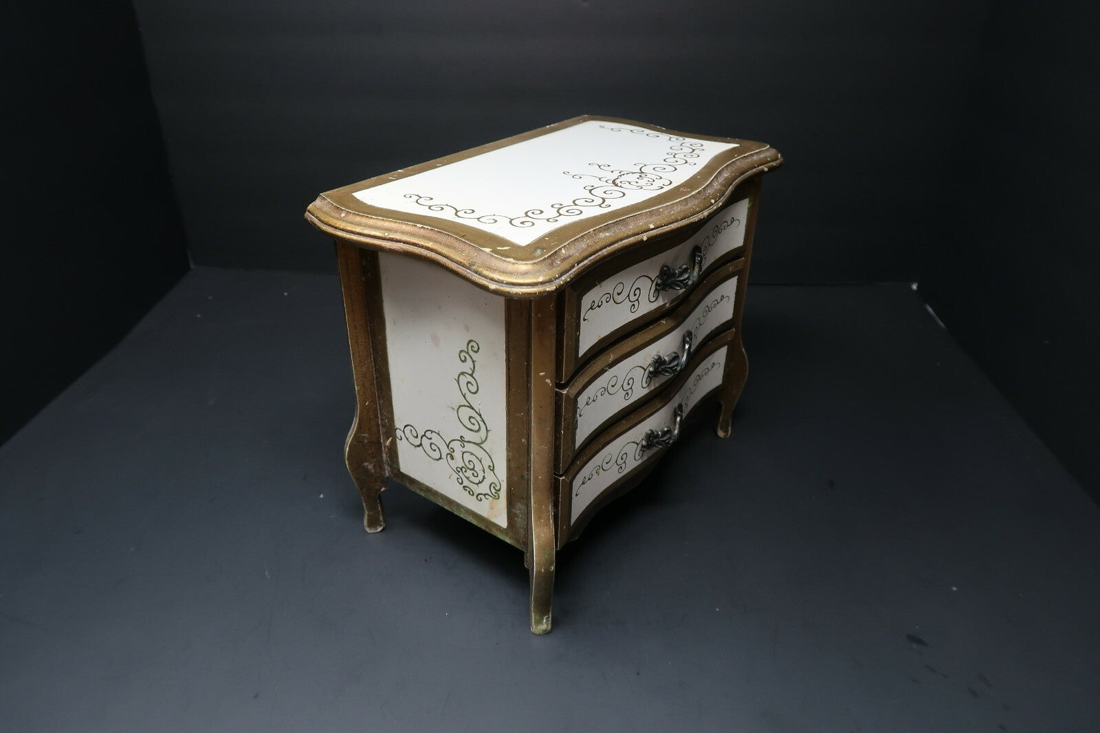 Vintage Jewelry Box Dollhouse furniture 3 Drawer Chest Japan H8" x  L10" x  D6"