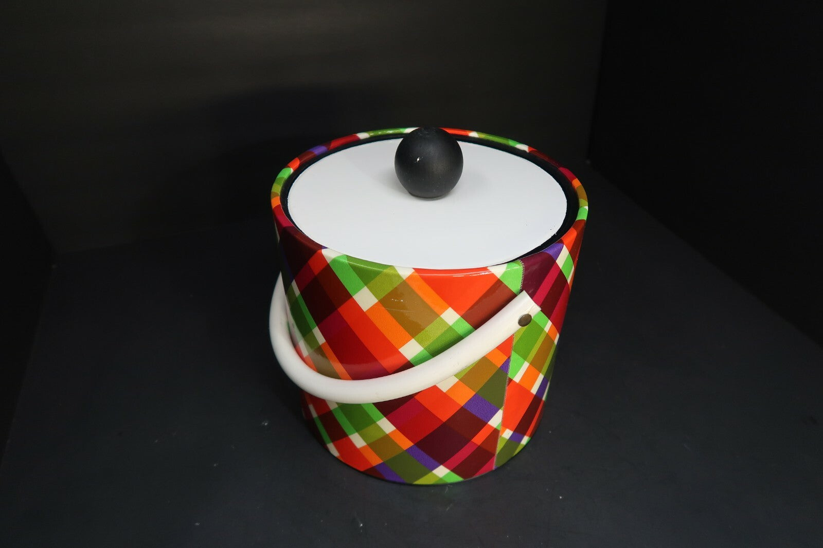 Vintage Jack Frost Ice Bucket MCM Plaid H 7" x W 8"