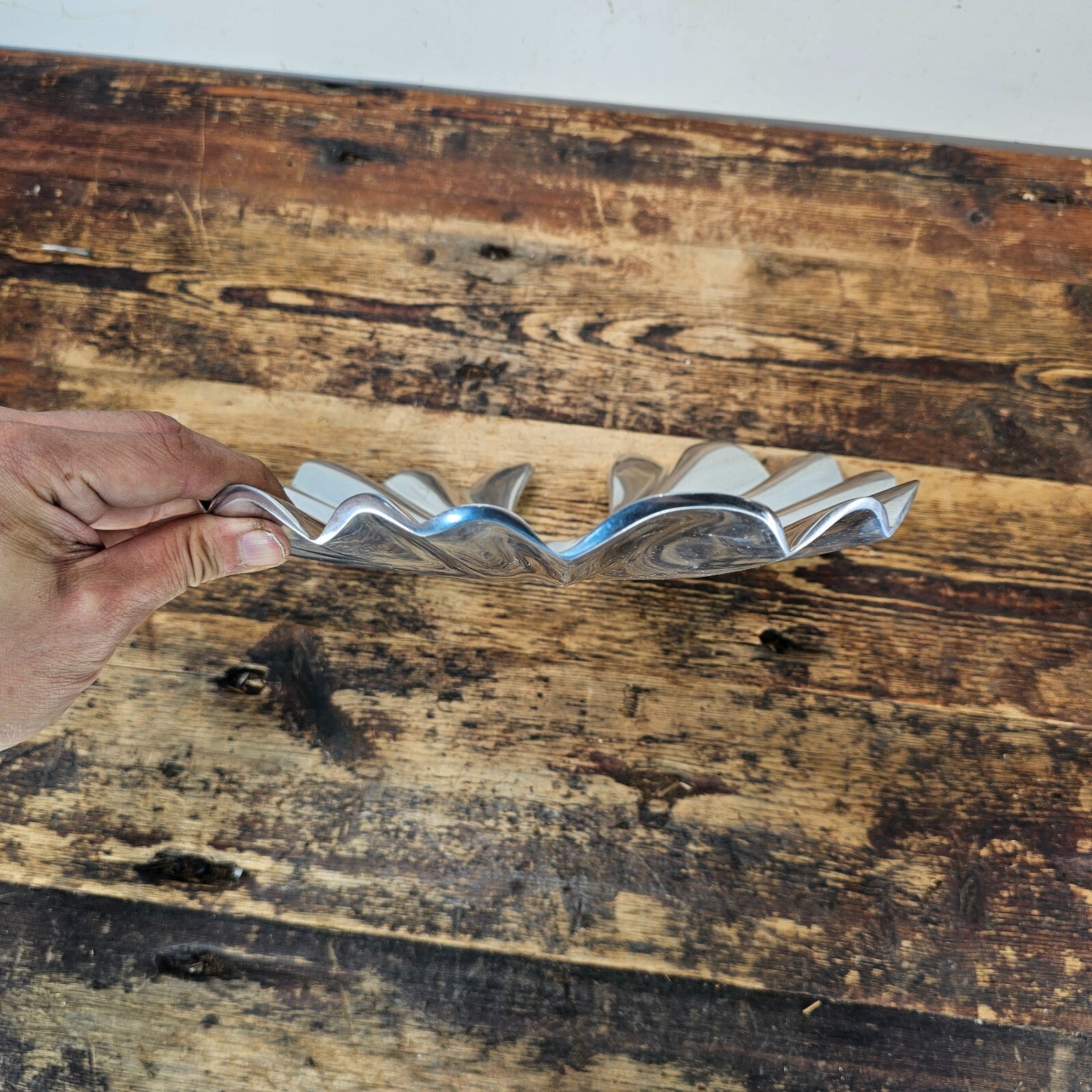 Aluminum Lily Pad Style Platter Decorative Bowl 12.25"L × 11"W × 2"H