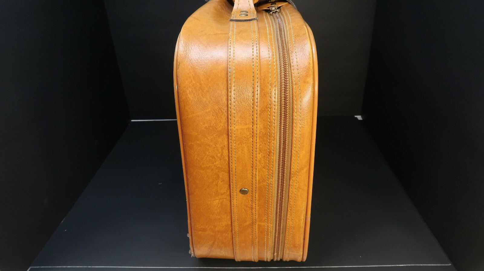 Vintage Faux Leather Luggage Travel Bag Khaki 22" x 14" x 6.5"