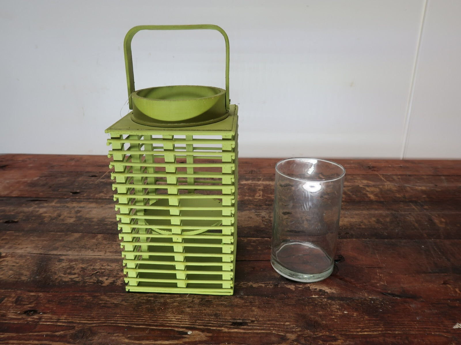 Green Bamboo Candle Lantern With Handle 5.5" x 5.5" x H 9.5"