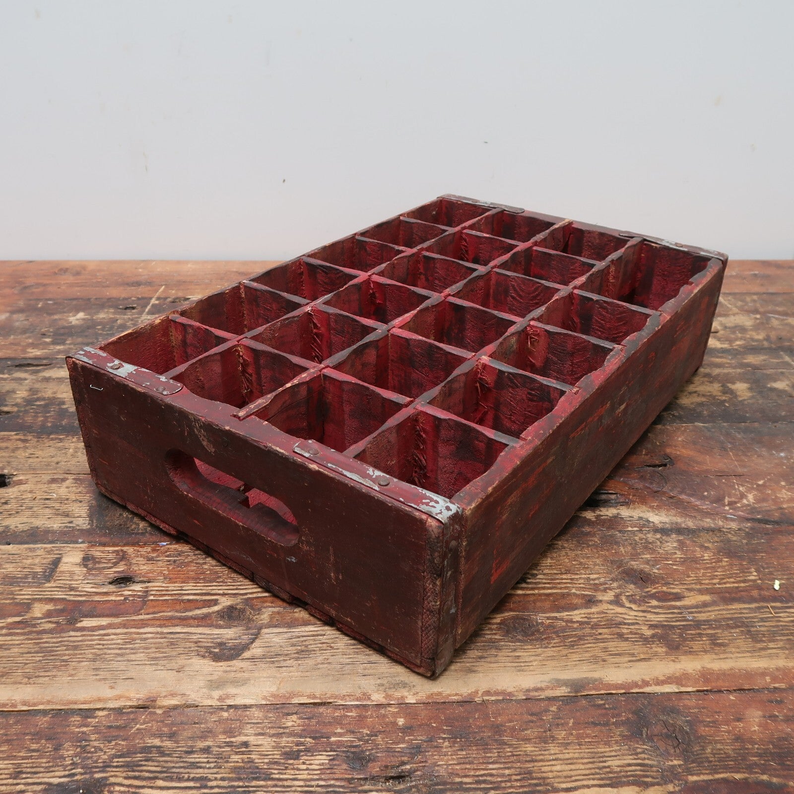 Vintage Pepsi Soda Bottle Wood Crate Box Painted In Wine Red