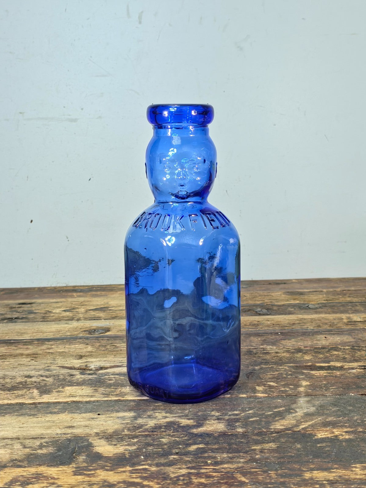 Brookfield Baby Top Cobalt Blue Glass Bottle 1 Quart – Vintage Figural Jar