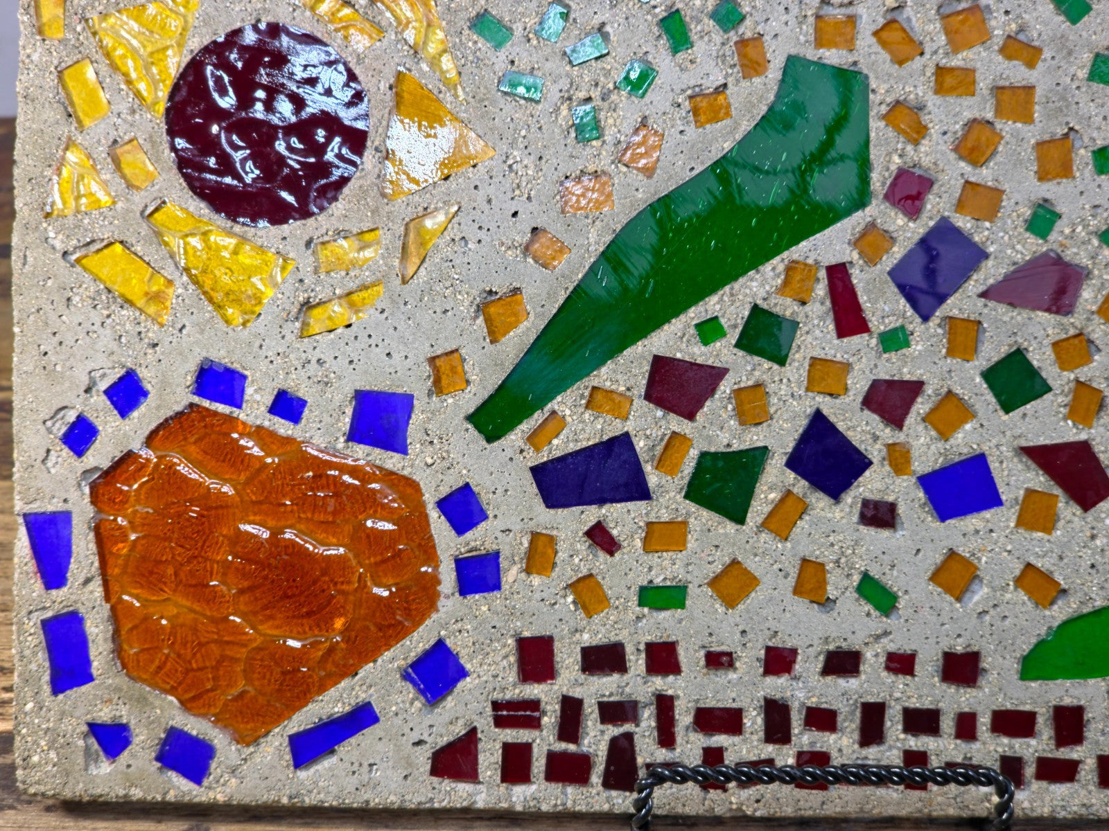 Glass Mosaic Art Tile Mid Century Style Abstract Colorful Wall Plaque  7.2lb.
