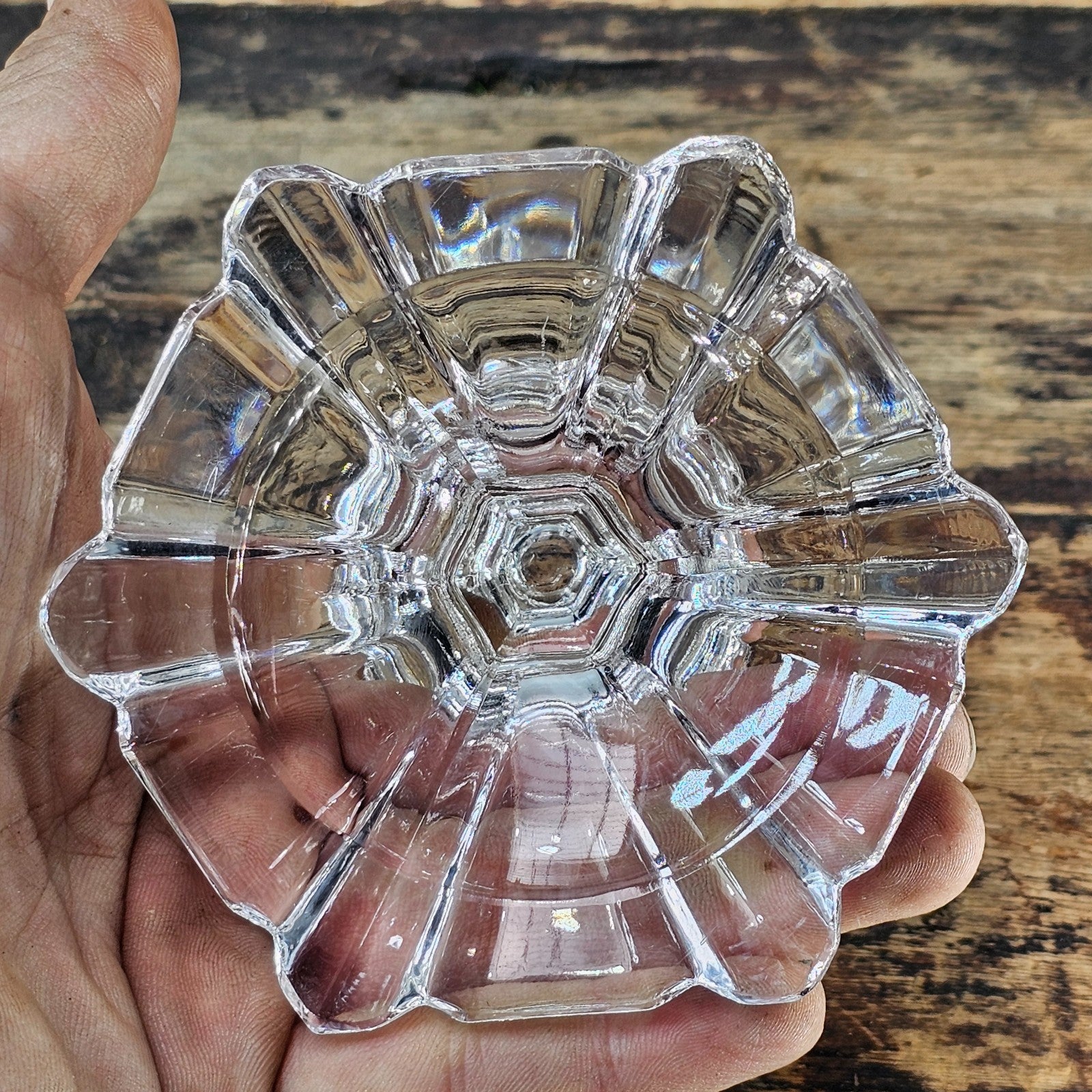 Vintage Geometric Crystal Glass Candlestick Holder