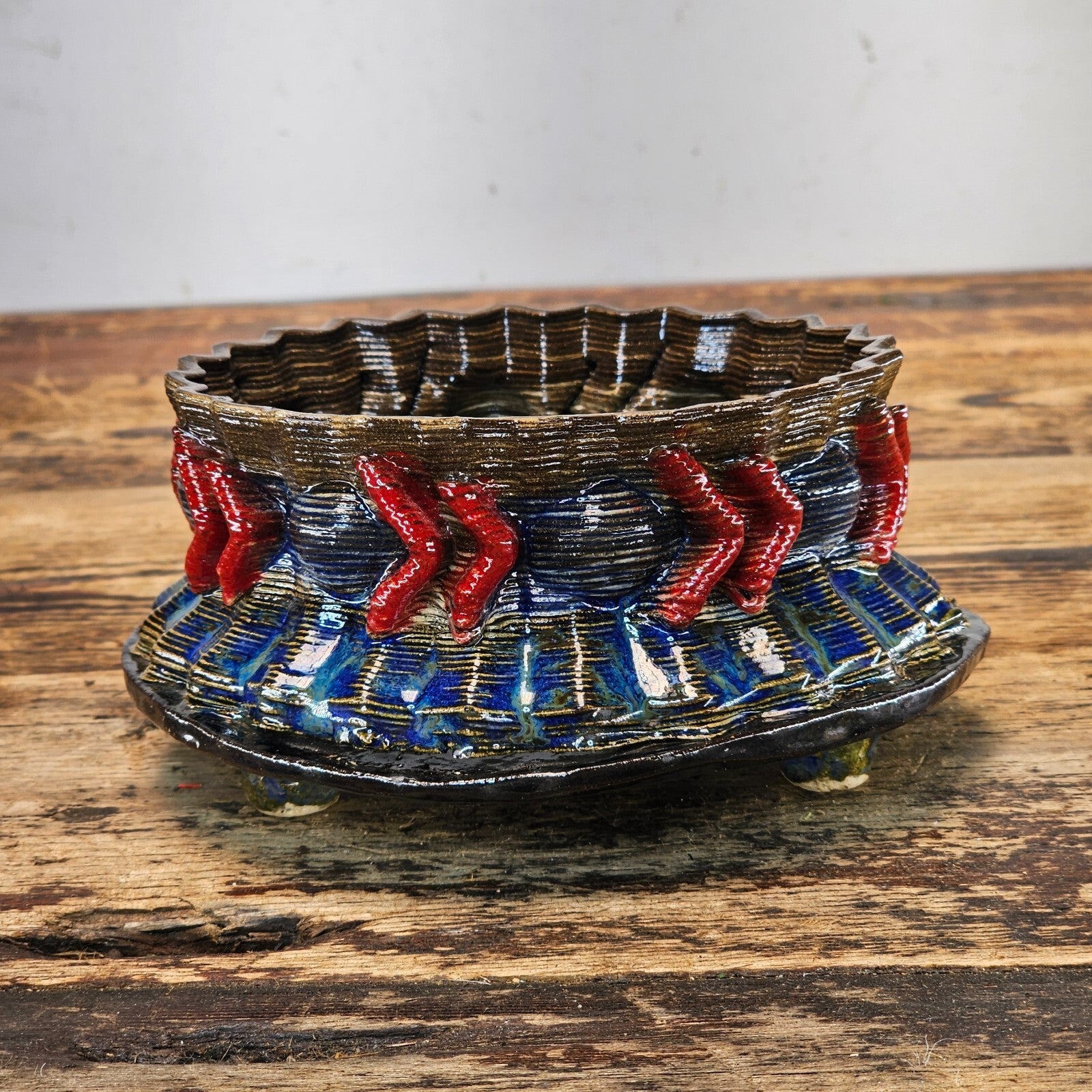 Unique Sculptural Studio Art Pottery Planter Brutalist Style Pot Signed GD