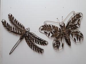Set of 2 Metal Butterfly (W26" x H18") & Dragonfly (W29" x H19") Wall Art Decor