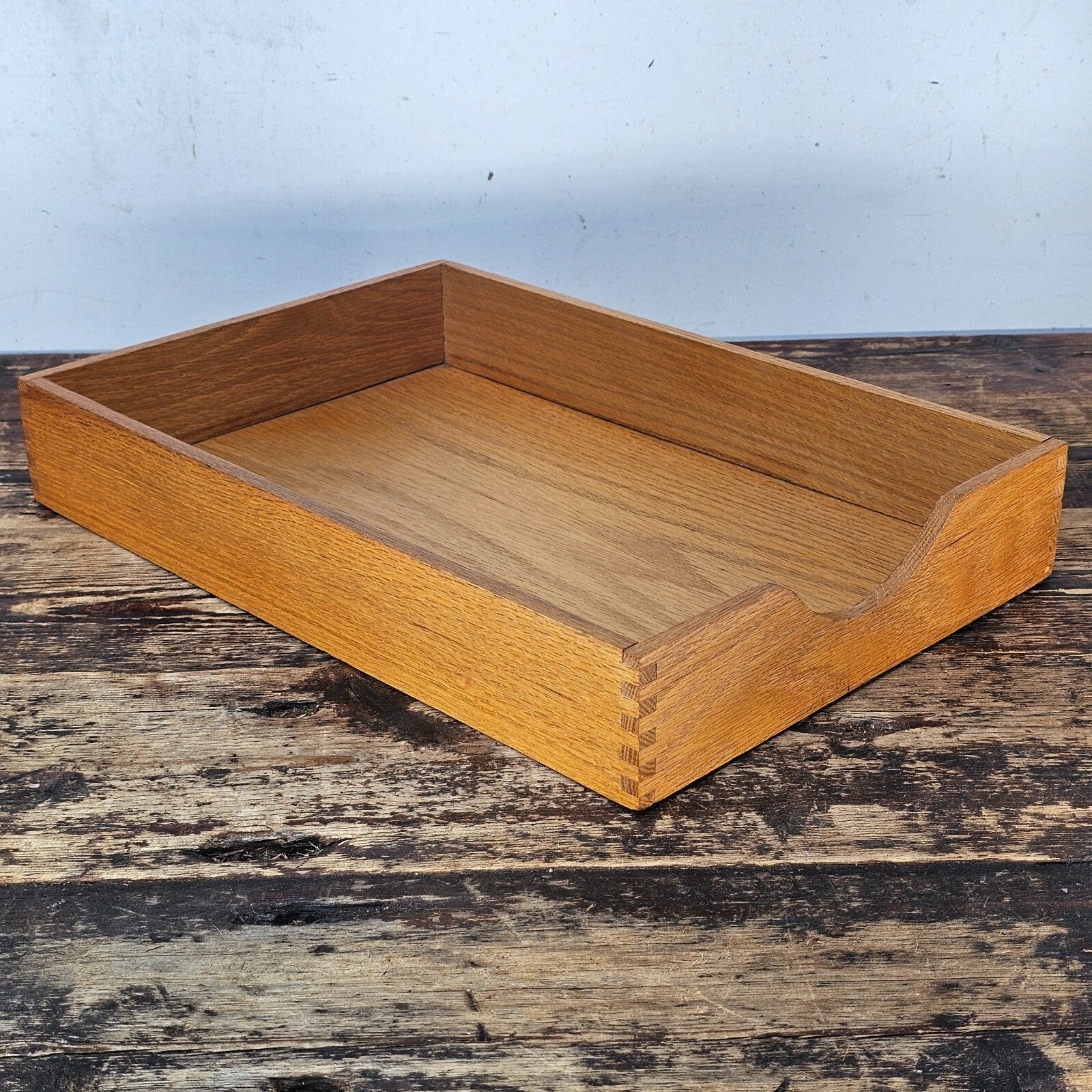 Classic Oak Wood Desk Tray with Dovetail Joinery