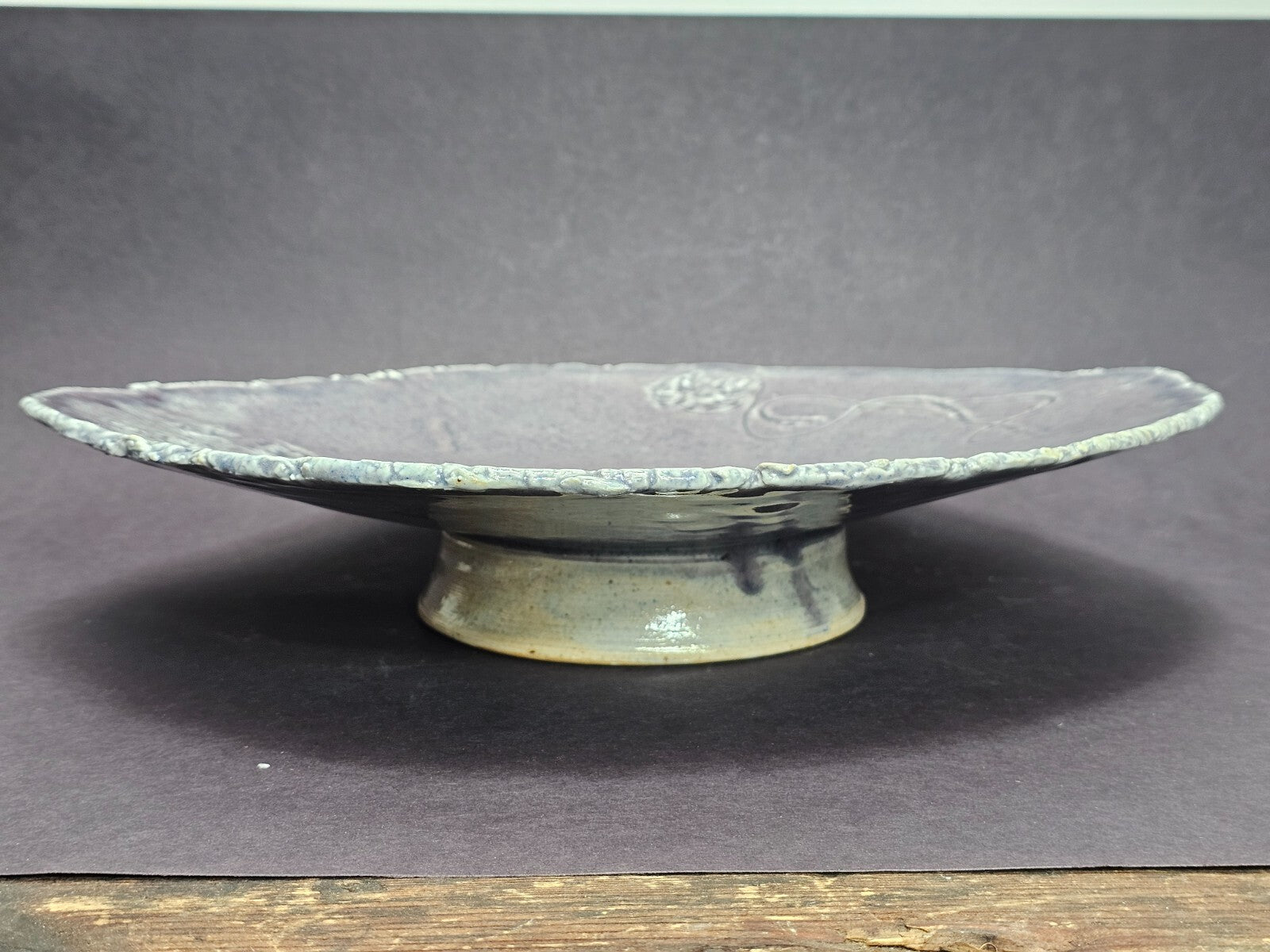 Vintage Studio Art Pottery Japanese Style Gray Plate Floral Design 12.5" x 13.5"