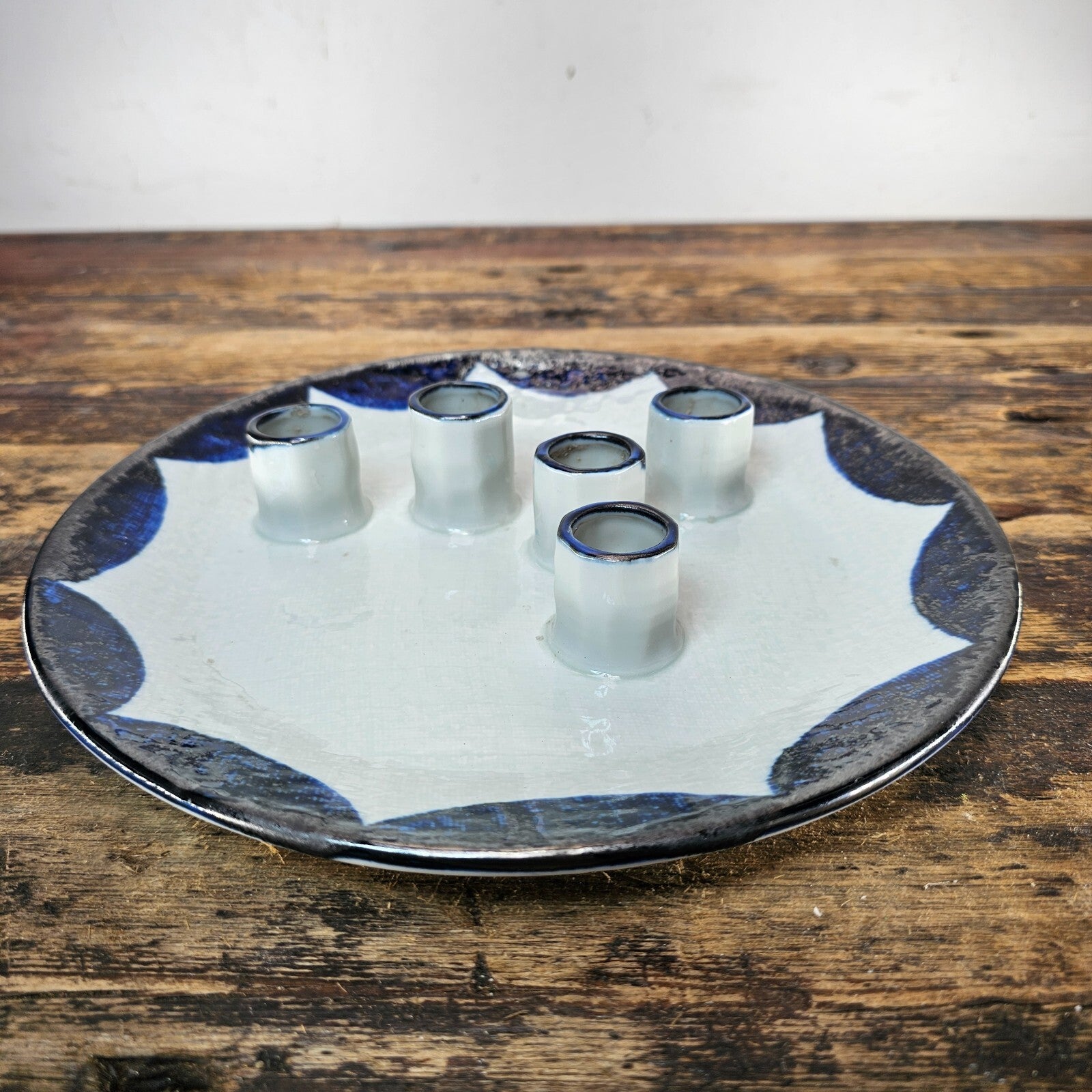 Vintage Otagiri Japan Hand Crafted Glazed 5 Candle Holder Plate