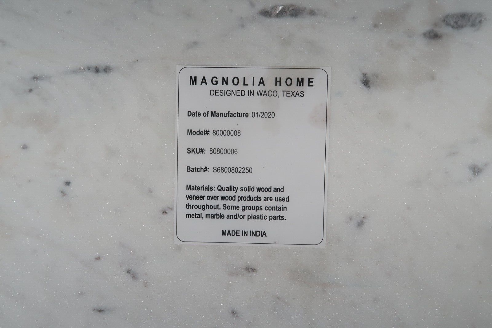 Magnolia Home Iron And Classic White Marble Side Table 22" L x 16" W x 22.5" H