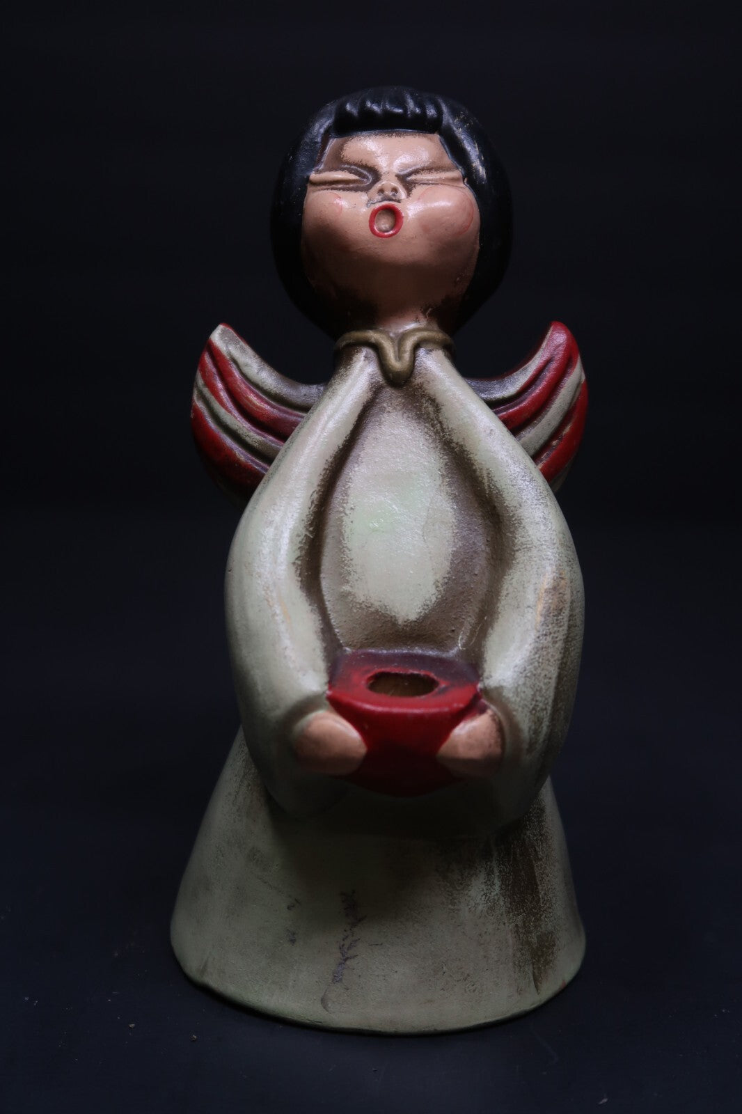 Singing Girl Angel Candle Holder Pottery H 7"