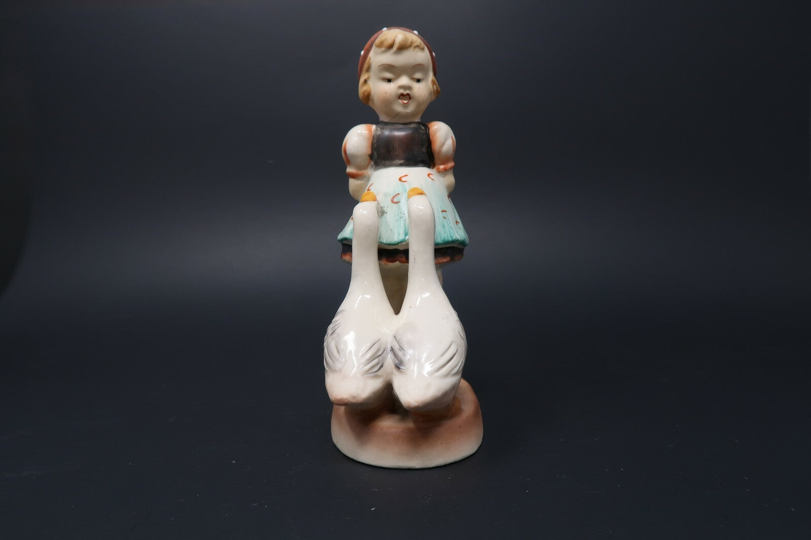 Vintage 1930s Bisque Porcelain Singing girl and two ducks Japan H 5.5"